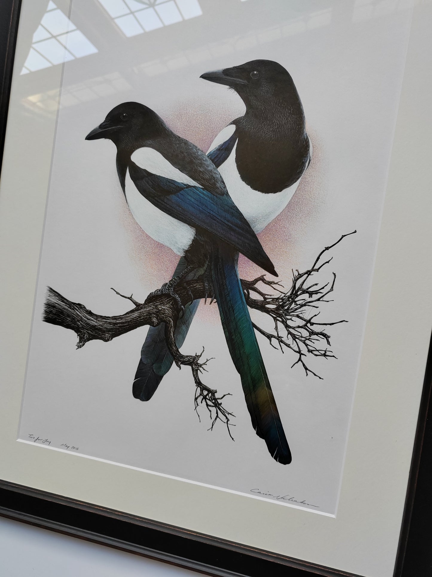 Framed Original Artwork - Two for Joy, Magpies