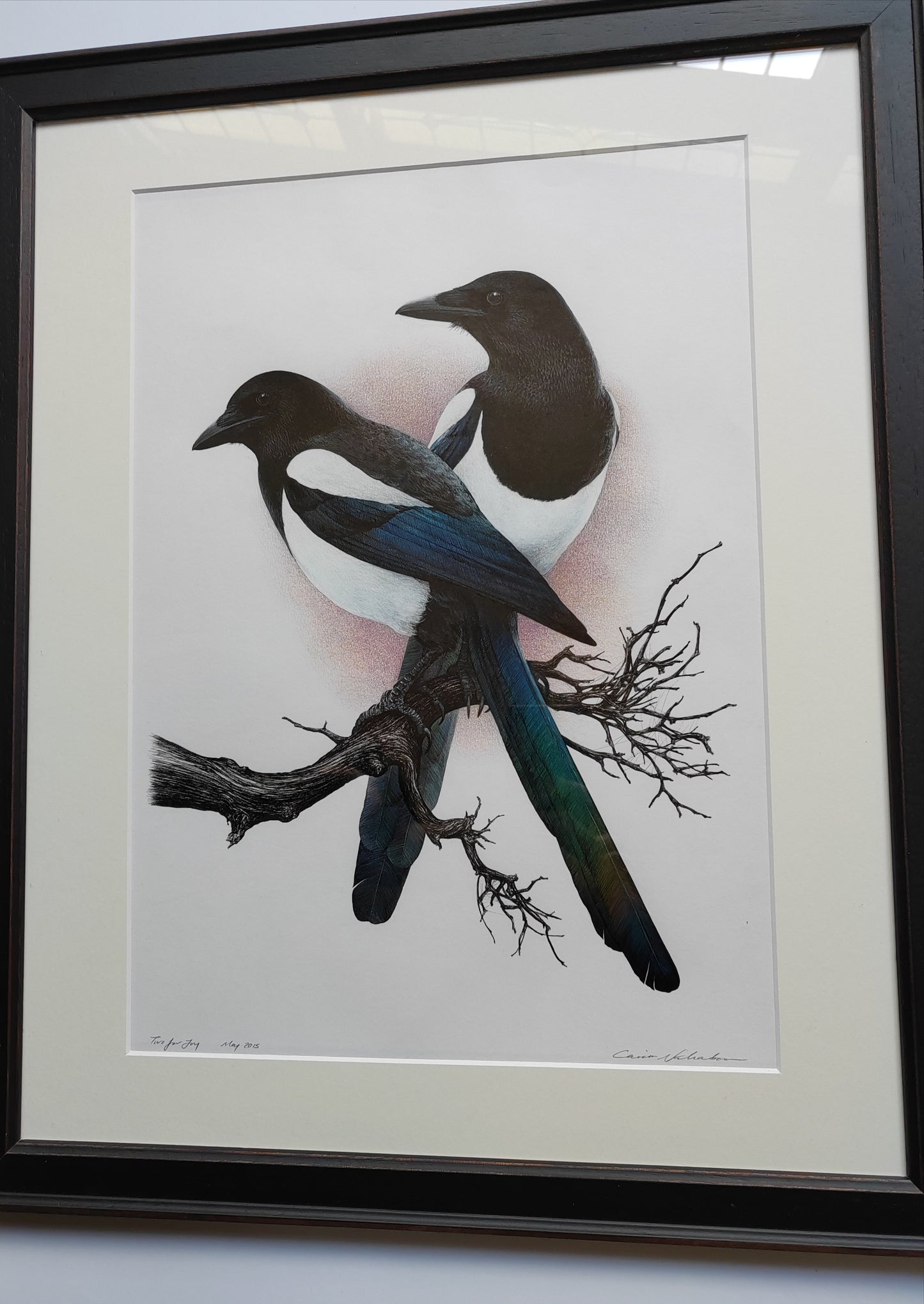 Framed Original Artwork - Two for Joy, Magpies