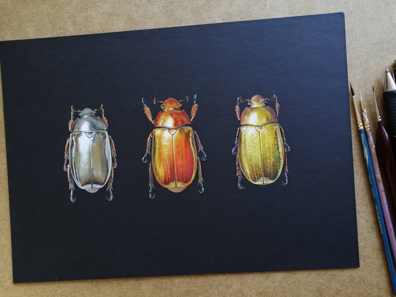 Chrysina Jewel Scarab Trio - Limited edition art print A4 size.