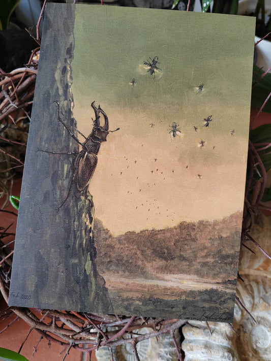 A5 size giant postcard - Billywitch Stag Beetle landscape